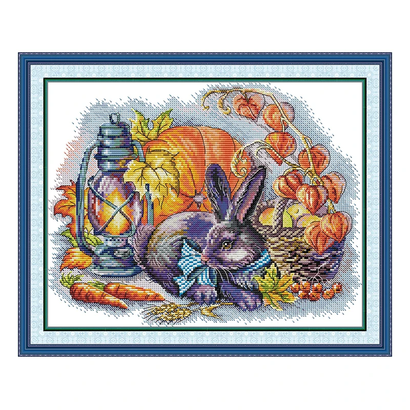 Autumn Bunny Animals Patterns Counted Cross Stitch Set DIY 11CT 14CT 16CT Stamped DMC Cross-stitch Kit Embroidery Needlework