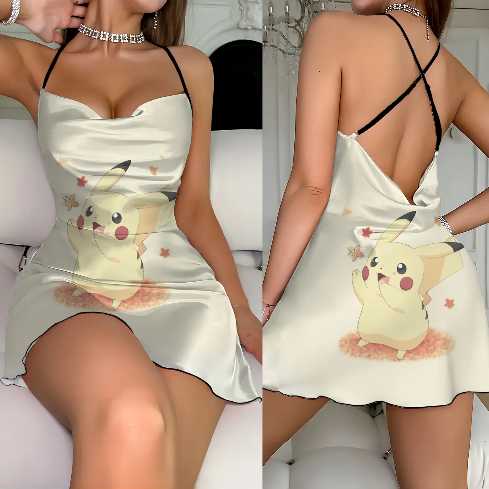 Pikachu Element Print Sexy Dresses Dress Elegant Party Dresses 2024 Clothing Female Fashion Summer Women's