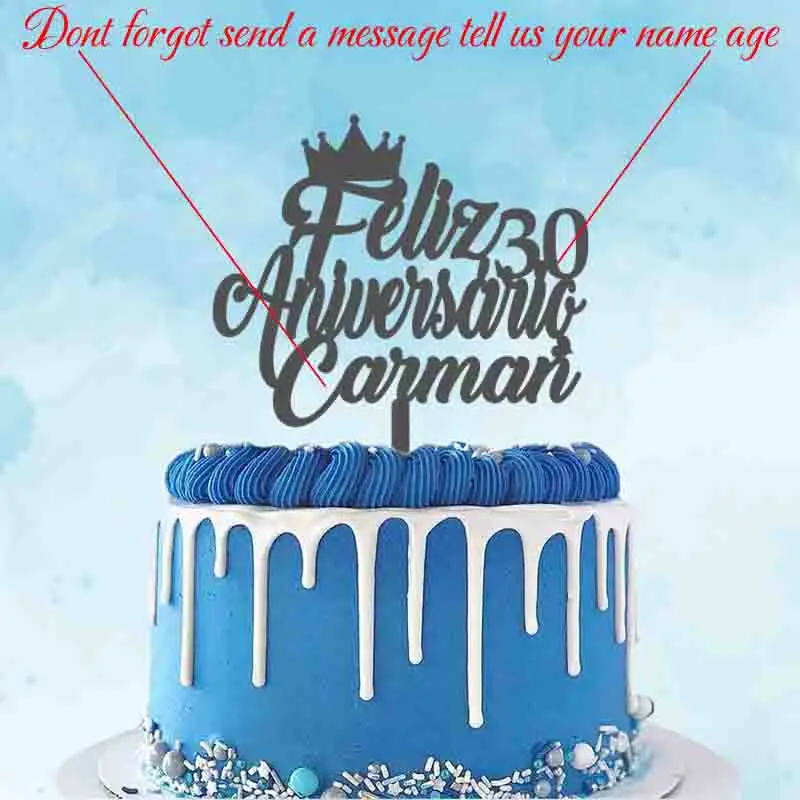 Personalized Name Age Portuguese Feliz 30 Aniversario Carman For Portuguese Birthday Party Cake Decoration Topper YC449