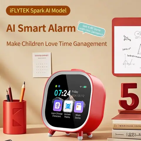 AI Voice Smart Alarm Clock WiFi AI Assistant LED Voice Control Bedside Clock Temp Humidity Night Light Home Decor Rechargeable D