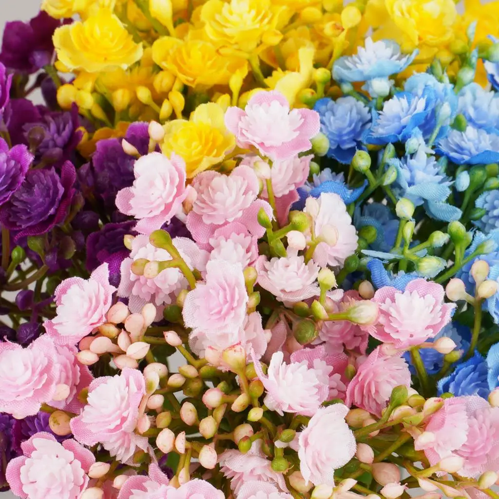 42 Head Bouquet Plastic Artificial Flower Handmade Babysbreath Fake Plant Gypsophila Floral Arrange for Home Wedding Table Decor
