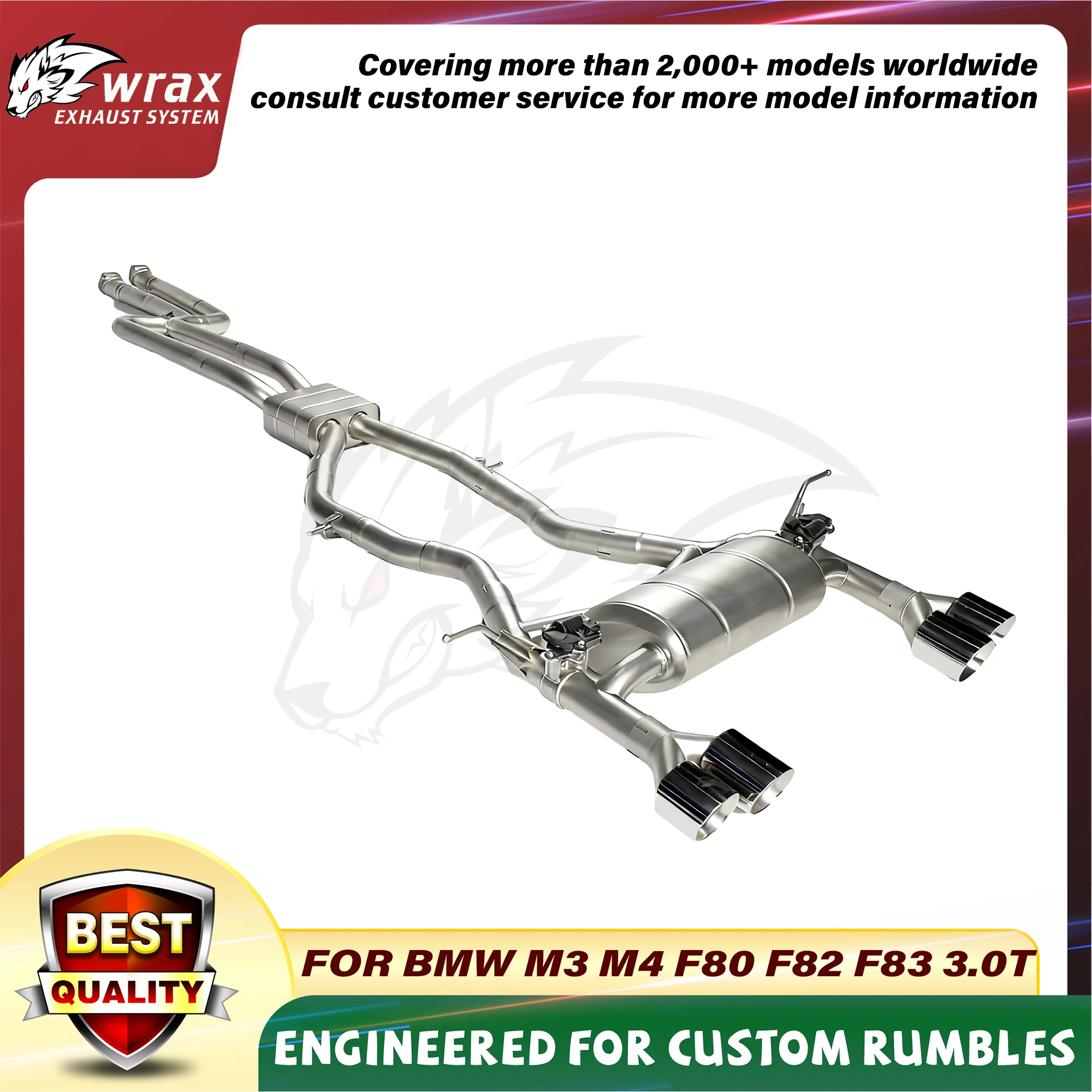 

Sporty Exhaust Note WRAX Valve Catback for BMW M3 M4 F80 F82 F83 3.0T SS304 Muffler Adjustable Sound Lossless intallation