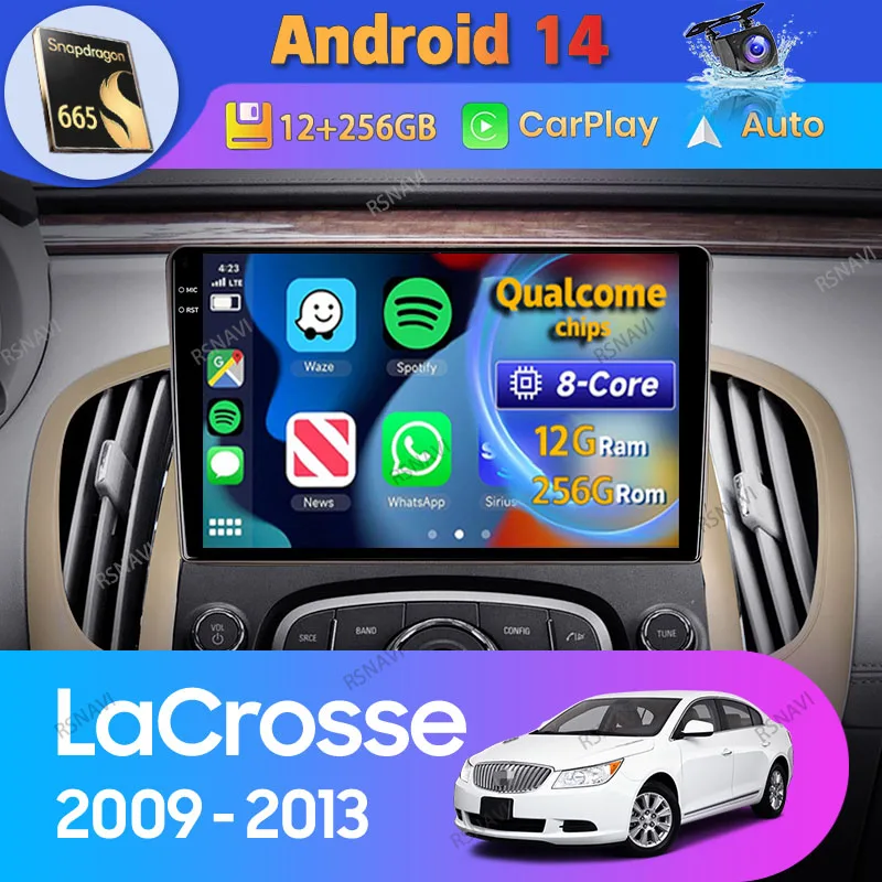 Android 14 Carplay Auto For Buick LaCrosse 2009 2010 - 2013 Car Radio GPS Navigation DVD Video Head Unit 2 Din Stereo Player DSP