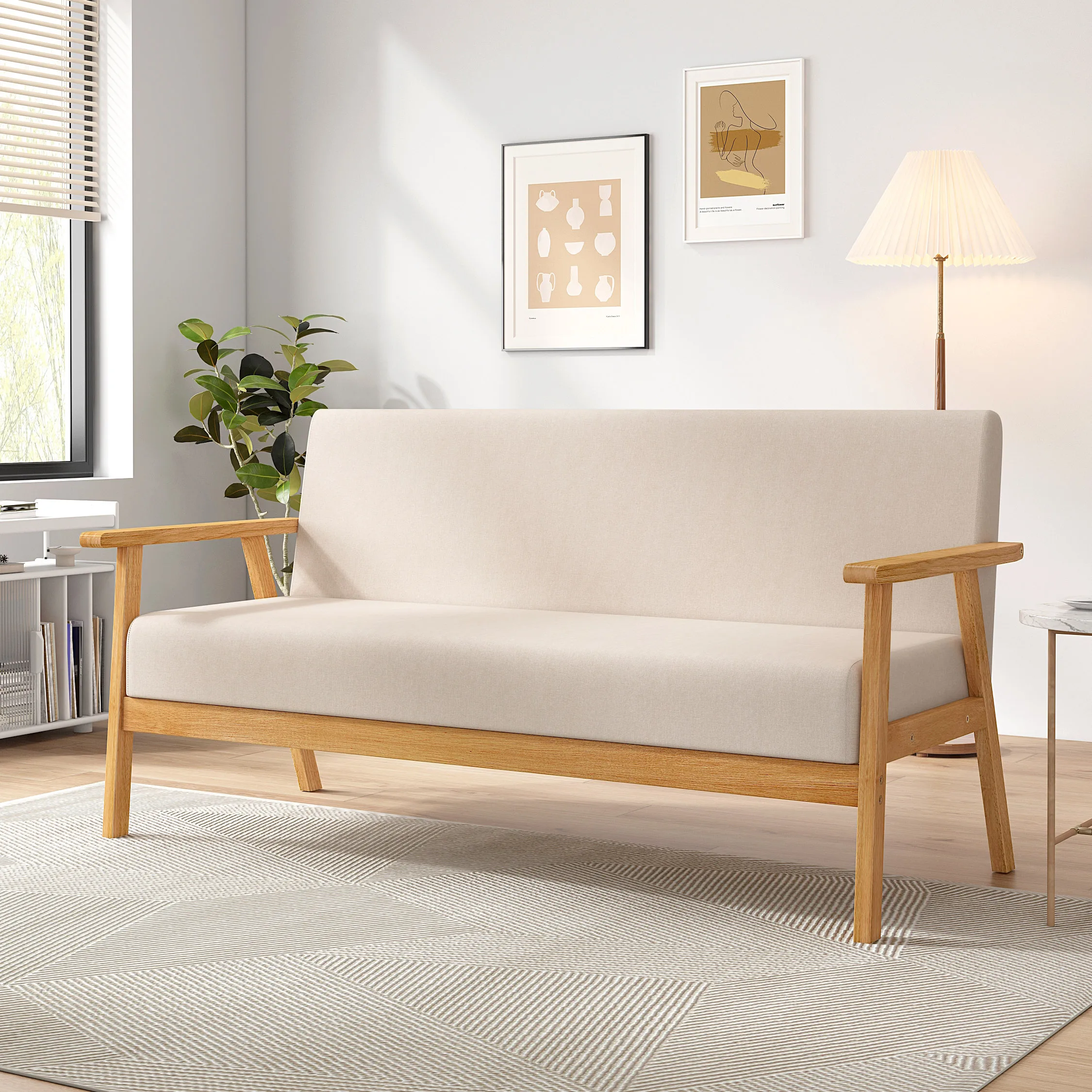 

Modern Simple Design Rubber Solid Wood Armchairs Living Room Sofa 3 Seater