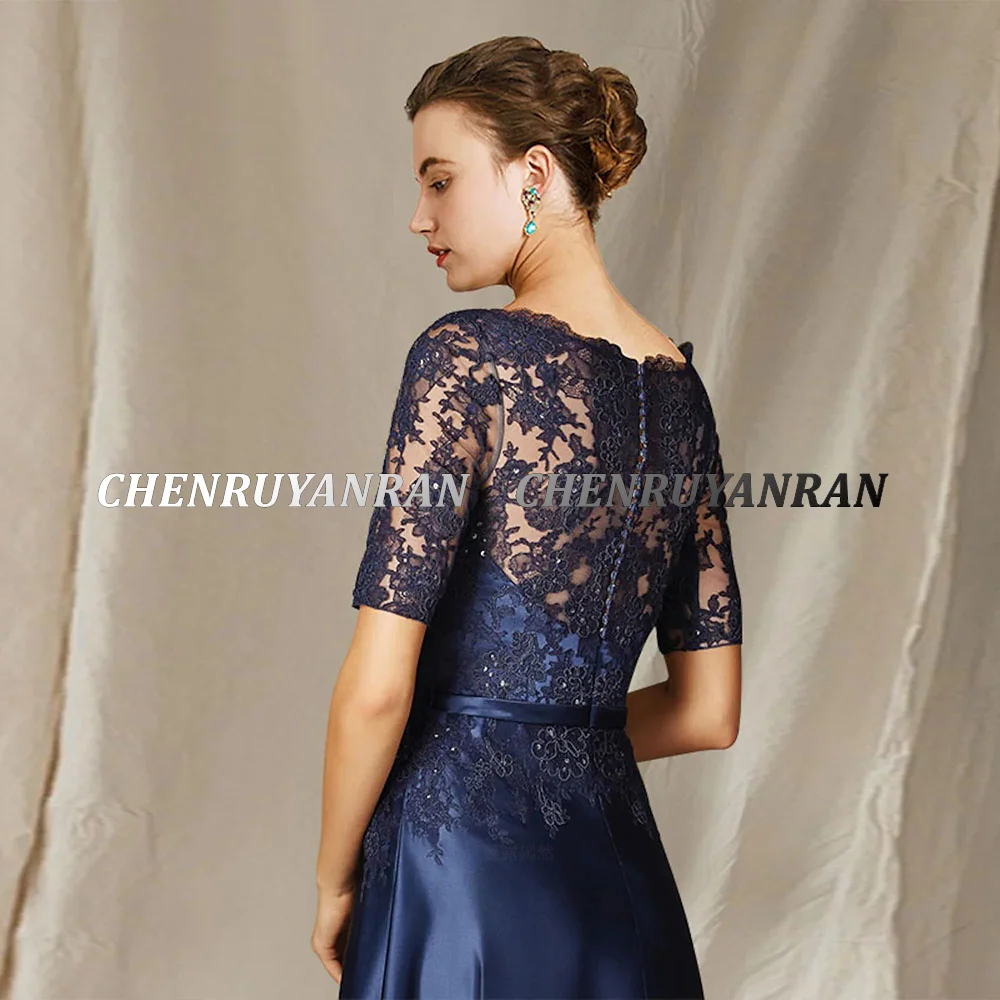 Blue Mother of the Bride Dresses 2023 Lace Beads Satin Wedding Guest Gown A-Line Luxury Elegant Dress Women For Wedding Party