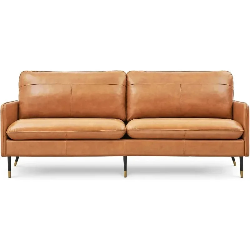 Z-hom Genuine Leather Sofa,Top-Grain Seater Loveseat Couch,Mid-Century Modern Upholstered Sofa for Living Room Bedroom Apartment