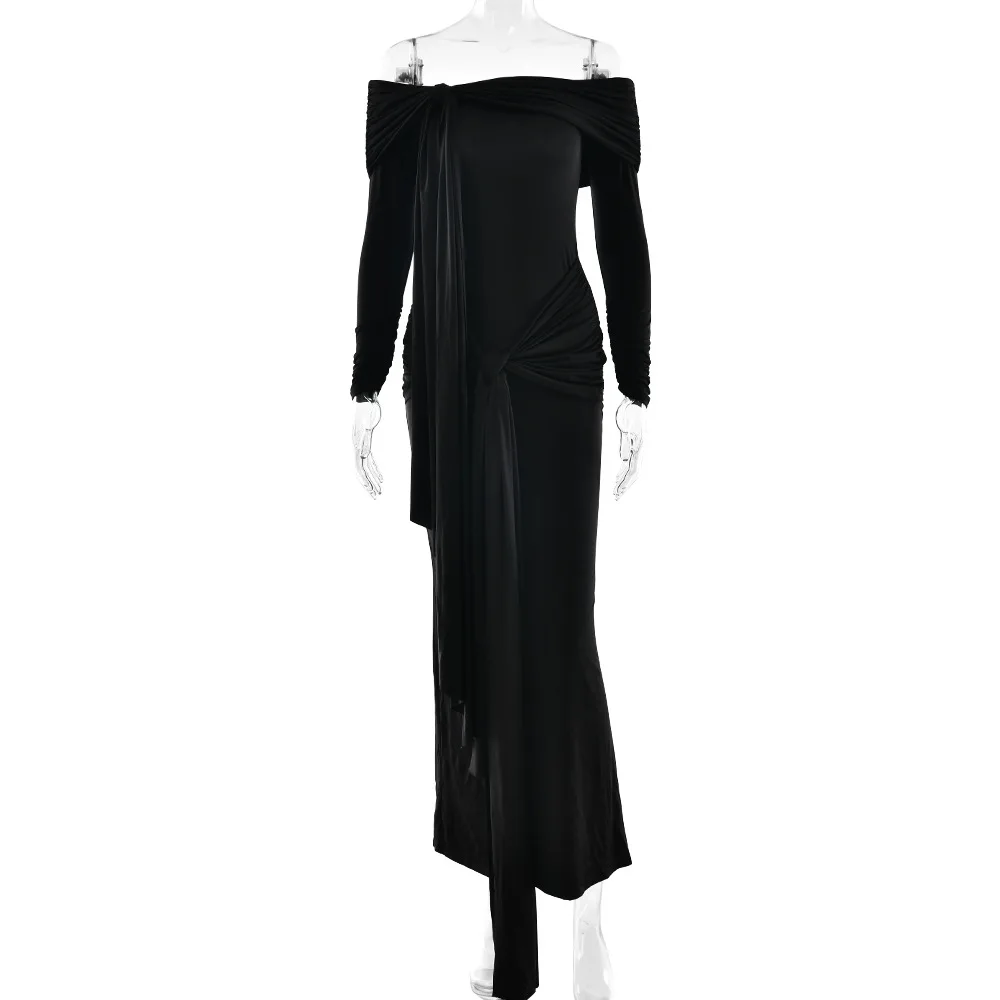 Abito lungo da donna senza spalline con scollo a cuore e corpetto smock Abito da gala Abito da sera minimalista in chiffon Elegante lungo fino al pavimento
