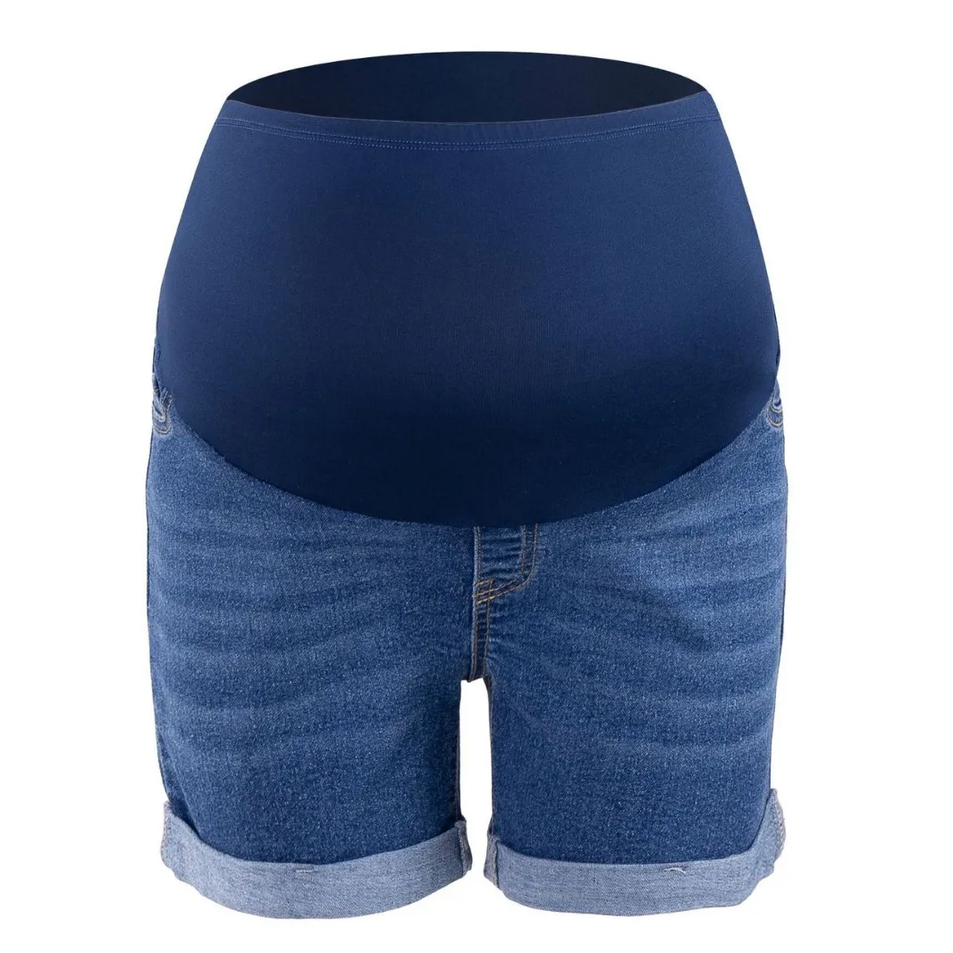 Summer Maternity Shorts Women Denim Rolled Hem Belly Support Casual Fashion Outerwear