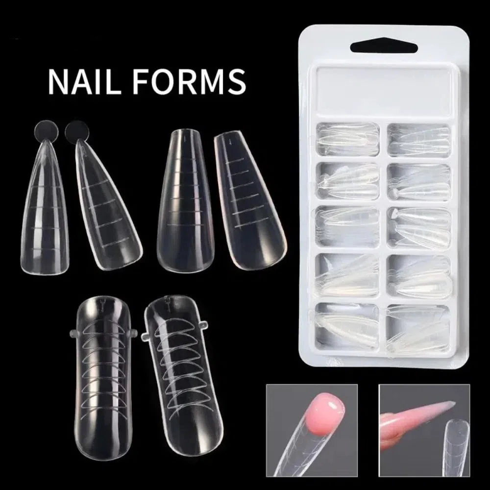 100pcs New Acrylic Fake Nail Flakes Quick Building Transparent Nail Art Molds Full Cover Nail Form Nail Extension Manicure Tool