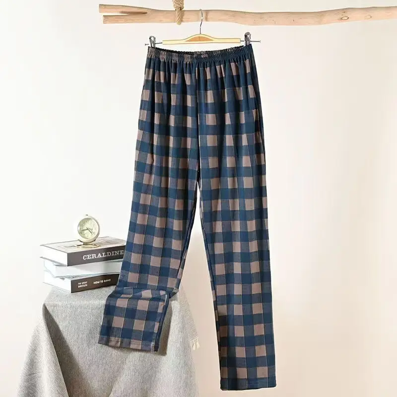 2025 Men's Casual Pajama Pants Long Trousers Spring and Autumn Loose High-Quality Simple Casual Straight-Leg Plaid Home Pants