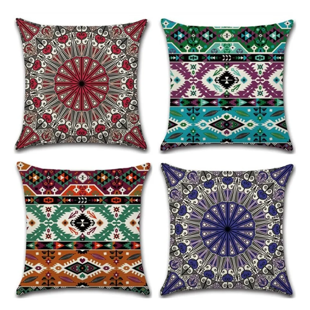 CIFBUY Cotton Linen Mandala Flower Leaves Throw Pillow Covers 18x18 Inch Decorative Cushion Cases for Sofa Home Indoor