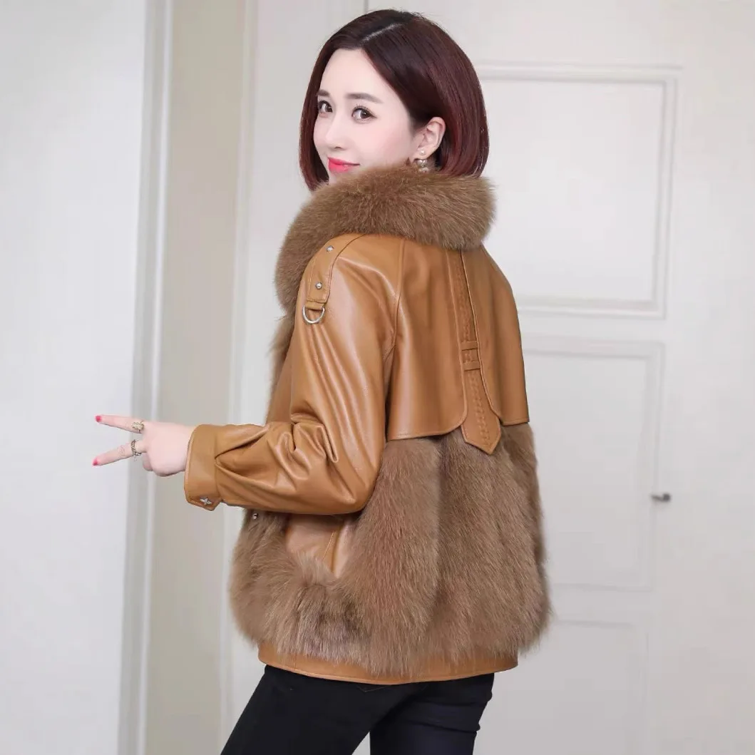 

Faionable Thiened Winter Coat Women's Fur Collar Jaet Sli Slimming Warmth Artificial Fur Coat for Young Ladies
