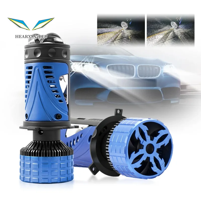 

H4 lens LED headlights with integrated high and low beams, light bulb with lens, ultra bright spotlight, 100W dual lens XT24