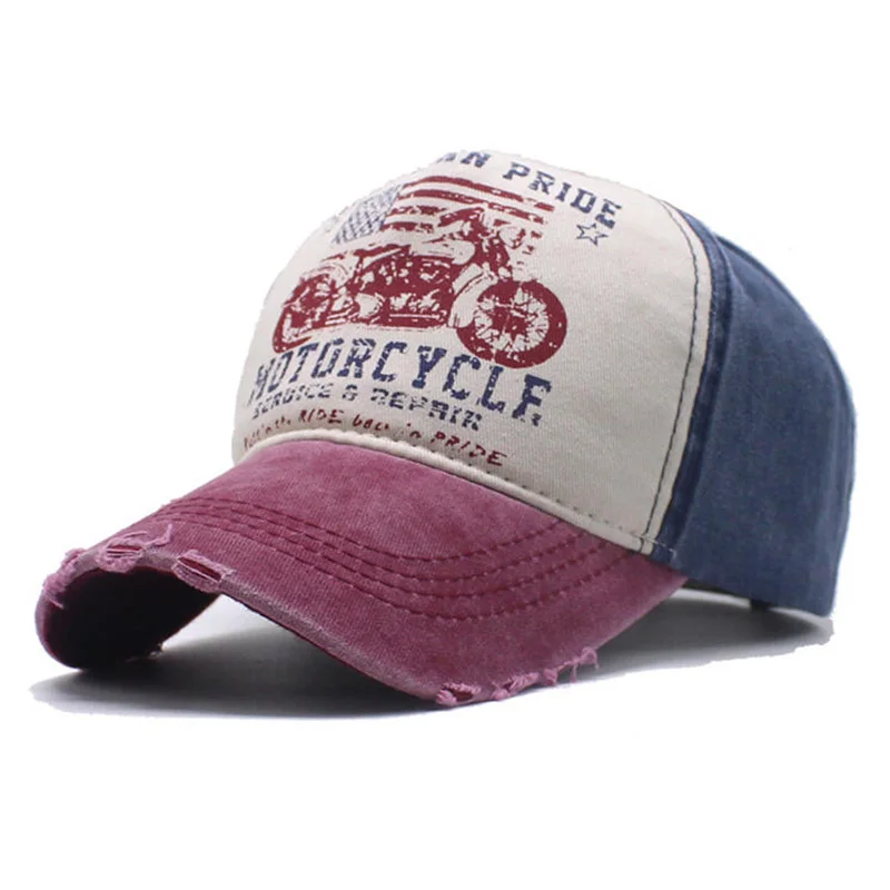 Motorrad Sonnenhut Graffiti Print Baseball gewaschene Vintage Cap Farbblock Baseball breite Krempe Hut Entenschnabel Cap – Detail 5