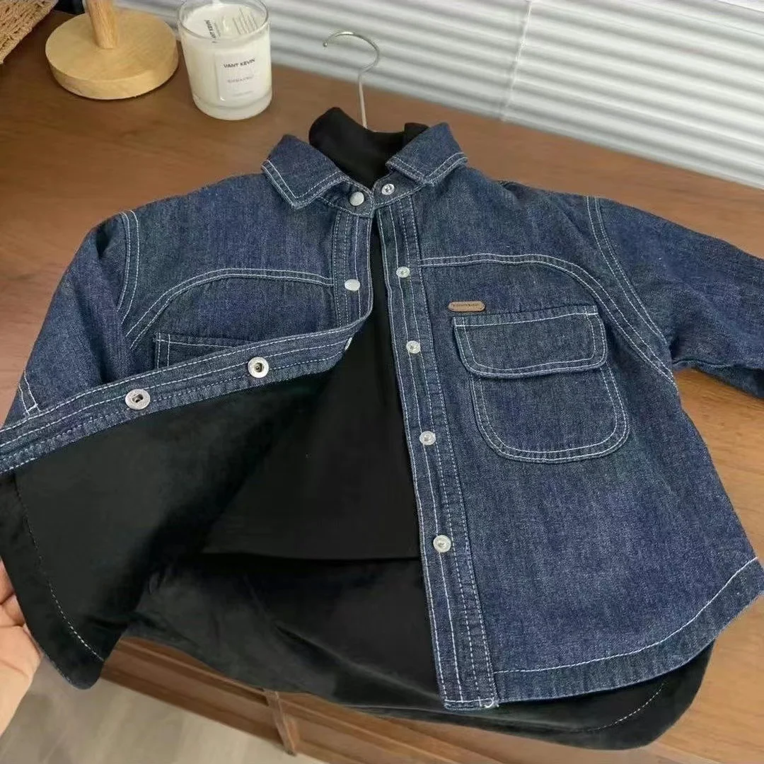 

New Boy Jacket Denim Thickness Kids Coats Children Outerwear Autumn Winter 2024-034