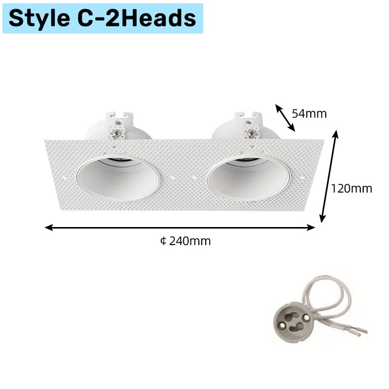Trimless Vierkante Led Downlight Dubbele Hoofd Montage Frame Verzonken GU10/MR16 Plafond Lampen Houder Spot Verlichting Beugel Fittings