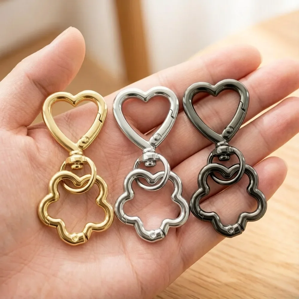2-50Pcs Metal Heart Shape Keychain DIY Hanging Buckle Key Ring Spring Snap Keychain Clip Hanging Buckle Key Chains Accessories