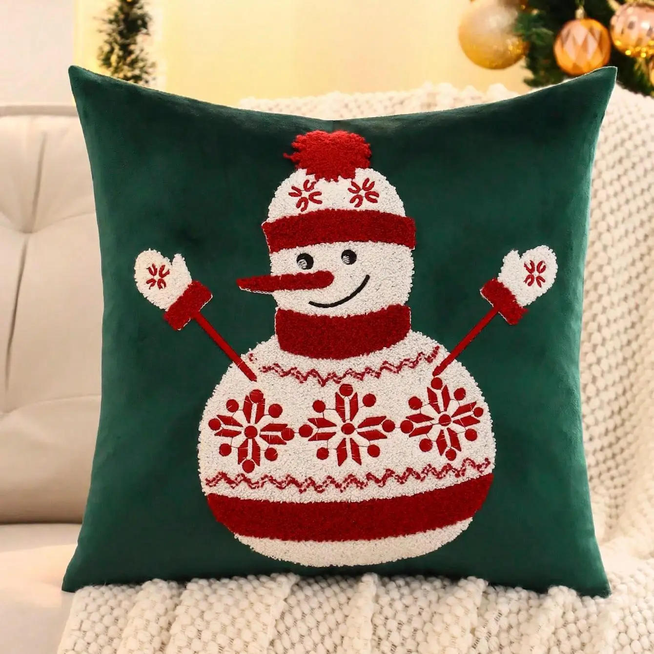 New Christmas-style Towel Embroidery Pillowcase Cross-border Warm And Festive Atmosphere Home Sofa Decoration Cushion And Pill