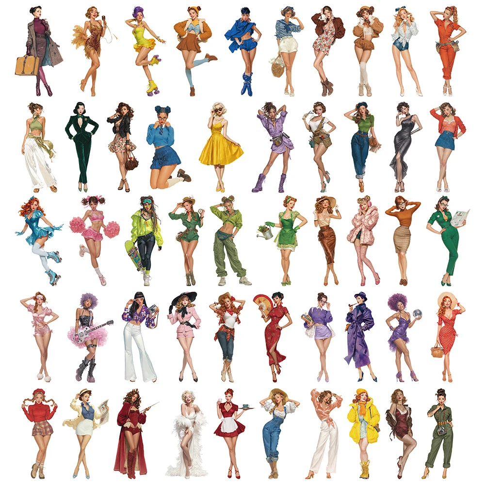 10/30/50pcs Vintage Sexy Pin up Pop Girls Stickers Cartoon Adult Decals Laptop Suitcase Phone Transparent PET Sticker Decoration