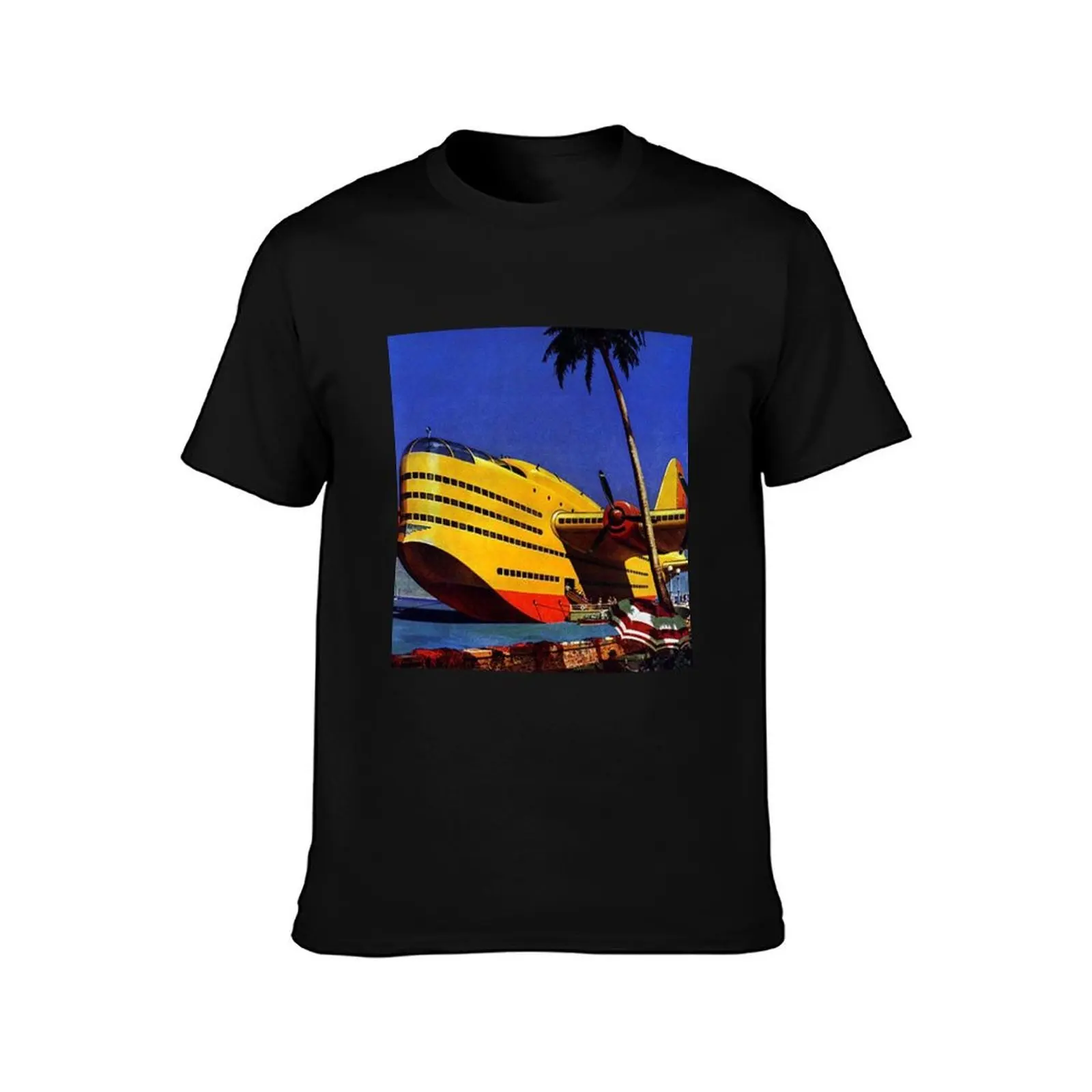Retro Futurism Sea Plane T-Shirt Outdoor Sports Short Sleeve Top T-Shirt