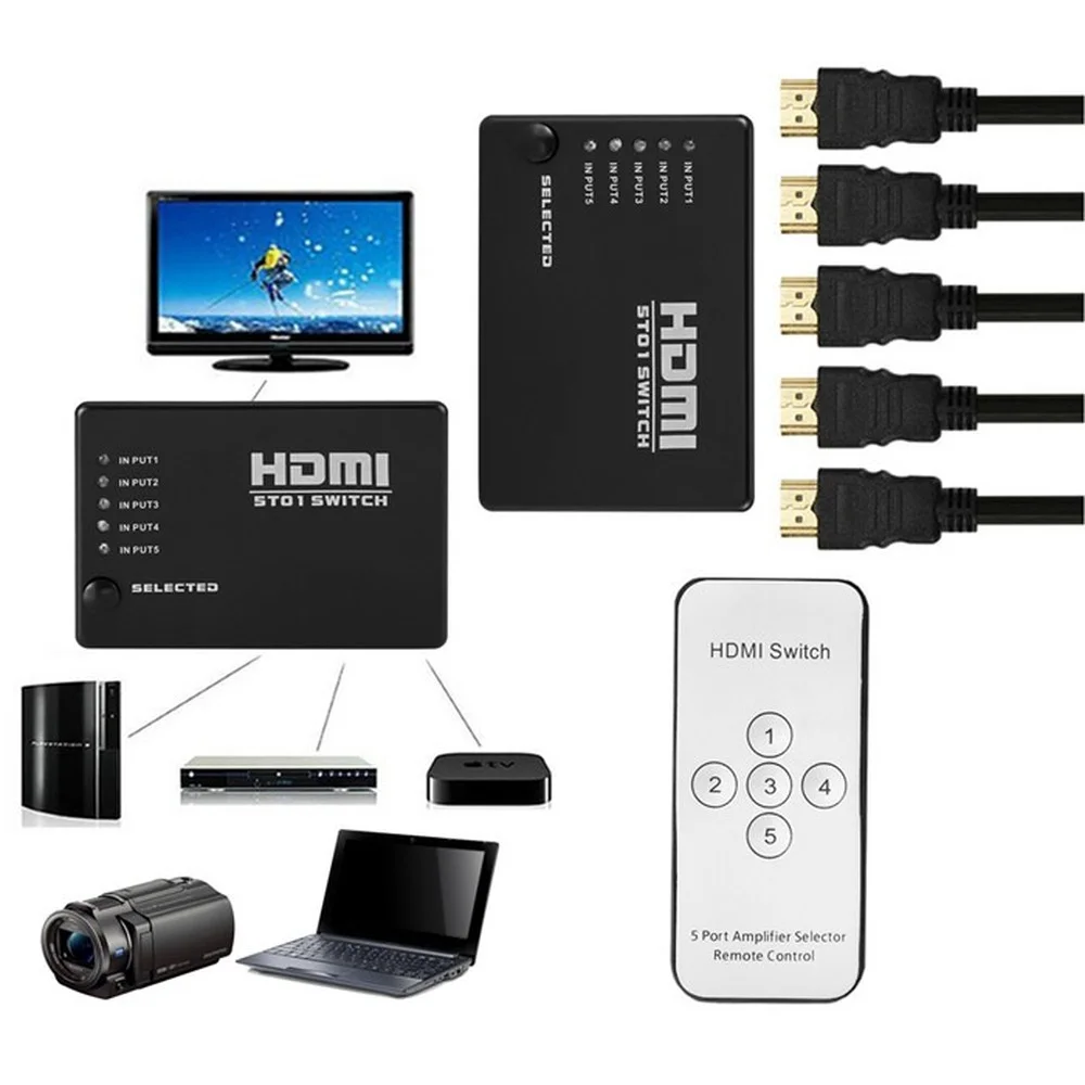 Sélecteur de répartiteur Multiport 3 ou 5 Ports, Hub de commutation + télécommande pour PC HDTV, compatible HDMI, pour jeux DVD, STB, HDTV I5