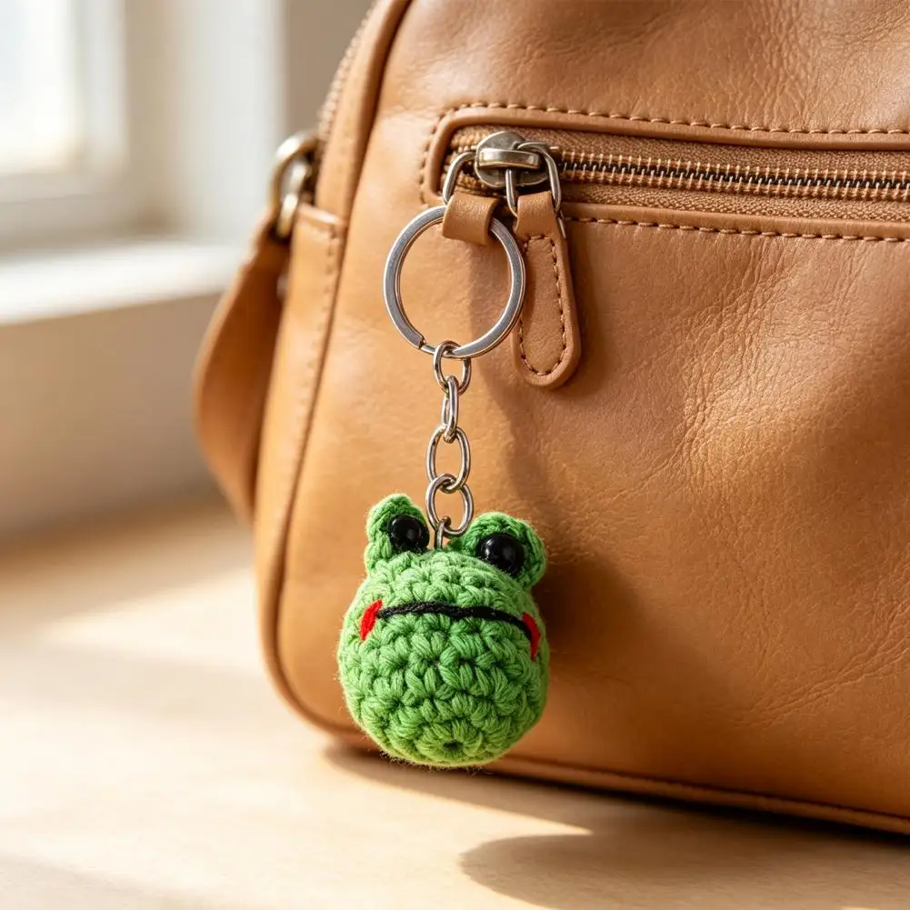 Mini Handmade Crochet Animal Keychain, Cute Knit Pig Frog Dog Bag Charm Soft Key Ring Pendant Accessory for Purse Handbag