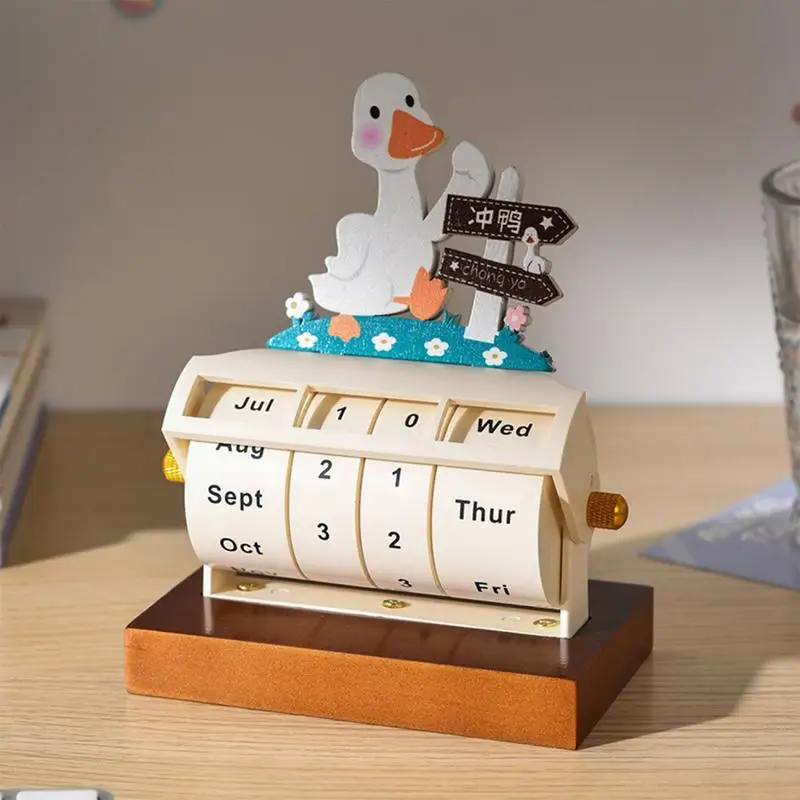 Novel Rotary Perpetual Calendar For Desk Wooden Wheeling Calendar Month Week Day Date Display Ornaments Office Decor Desk Access