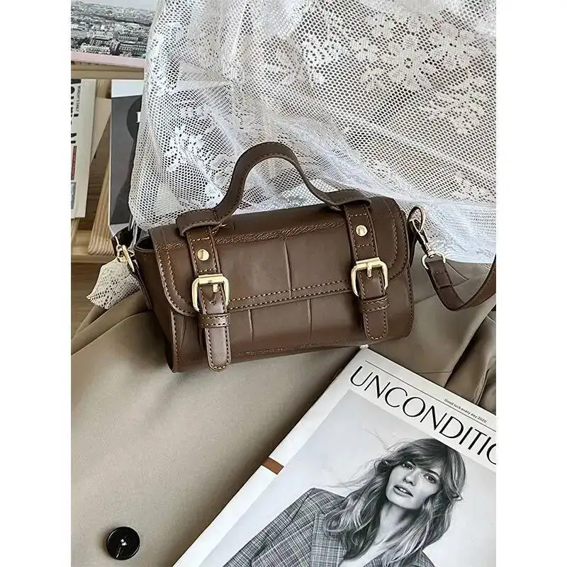 Bloom Vintage Brown Messenger Women Autumn Retro Leather Chic Handle Mini Bag Female Elegance Casual Crossbody Bags Purse