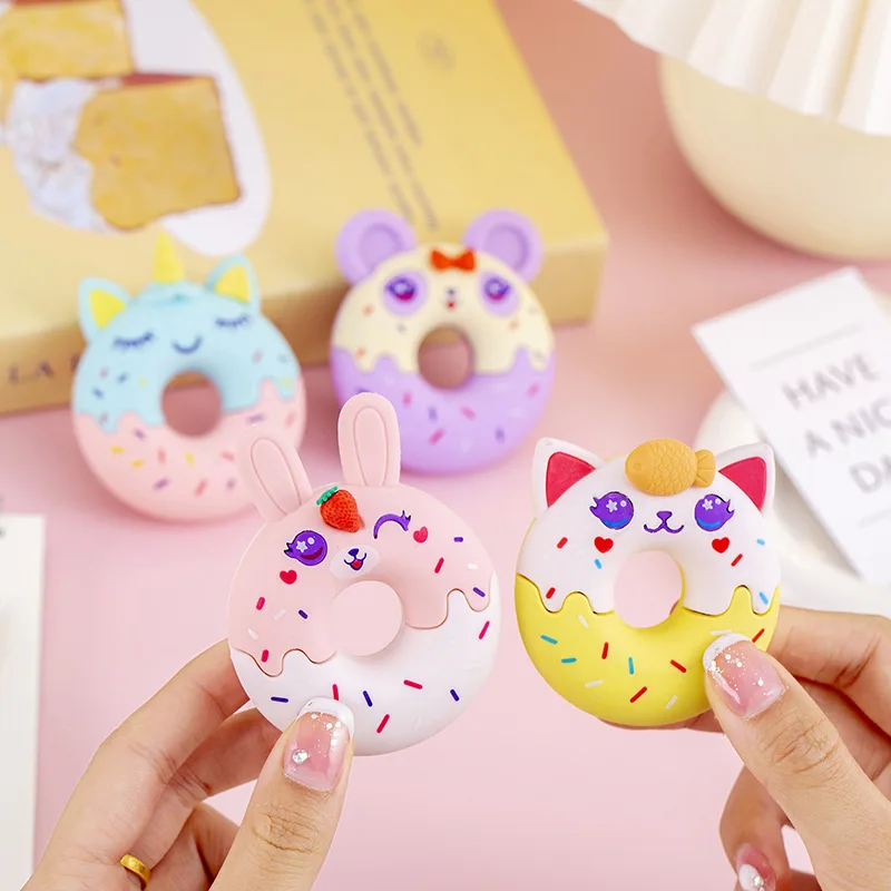 Large Donut Boxed Erasers Set Cute Eraser  Korean Stationery Supplies Office Rubber