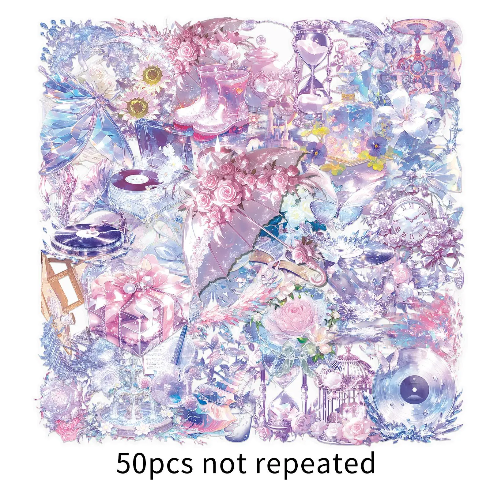 50枚入り PET製 透明 防水 高級感 アメジスト柄 携帯電話/手帳/水筒用ステッカー