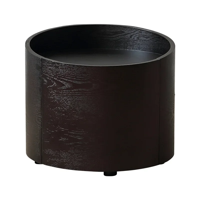 

Italian minimalist solid wood smoked bedside table, bedroom round locker, Nordic creative oak bedside cabinet, chest cabinet