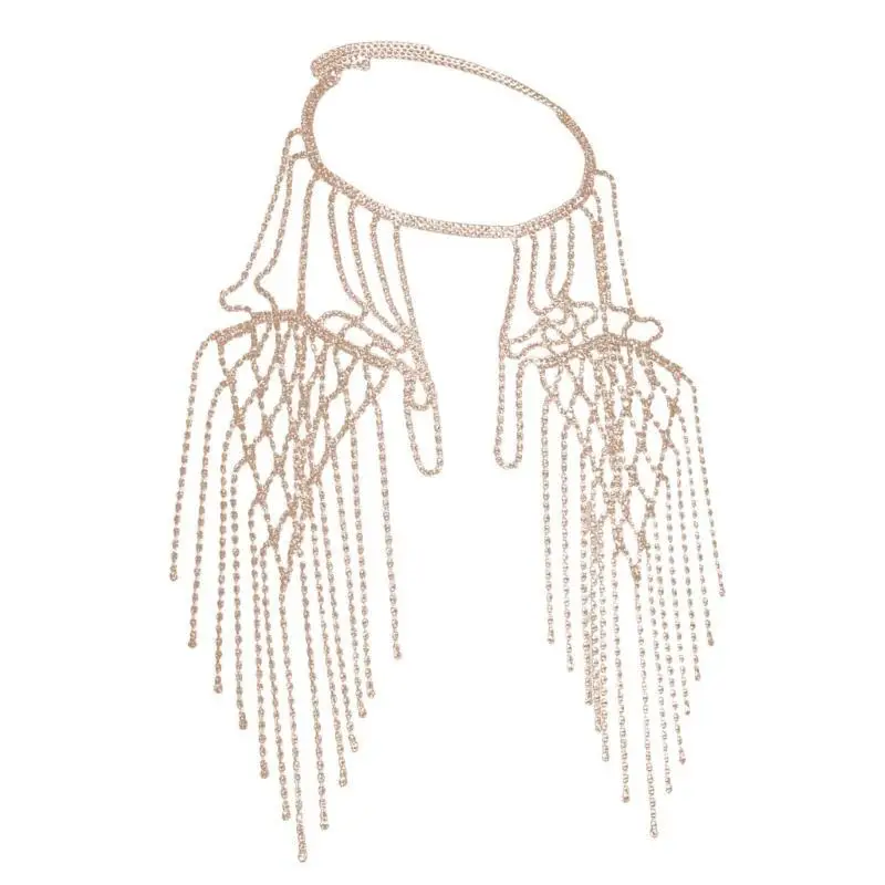 

R1WE Luxurious Rhinestones Shoulder Chain Crystal Tassels For Weddings Bachelorette Party Prom and Nightclub