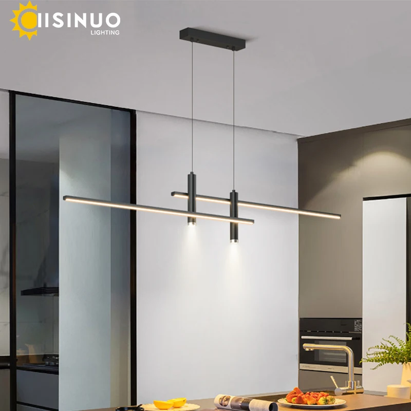 Imagem -04 - Luz Pingente Led Ajustável Haning Linear Lustre Preto Ouro Luminária para Escritório Sala de Jantar Decoração 110240v