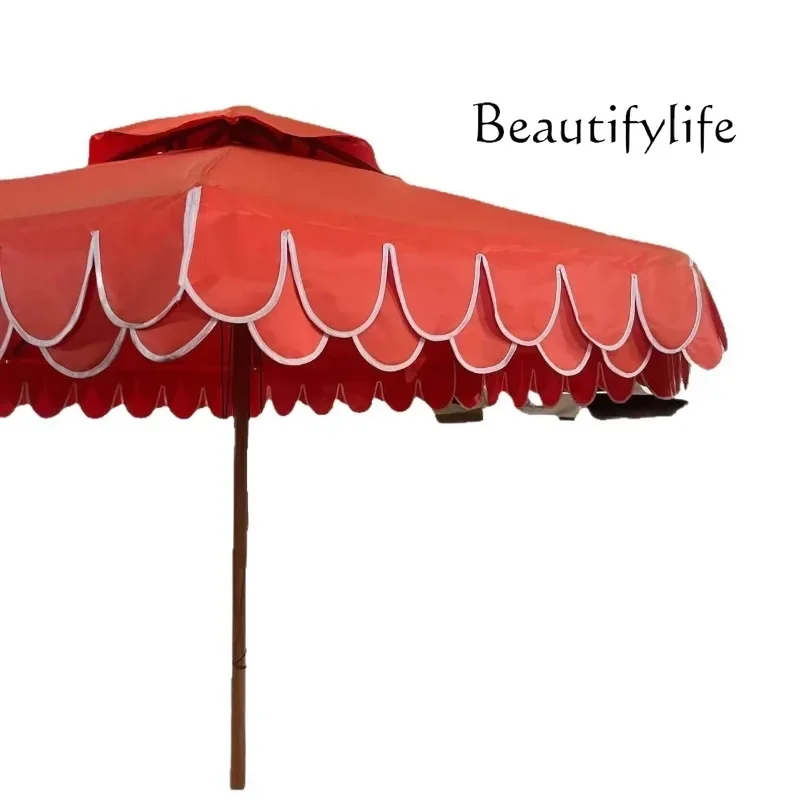 G45 Outdoor Parasol Hotel B & B Beach Scenic Area Eight Bones Aluminum Alloy Middle Column Large Umbrella Tassel Wave Edge Creat