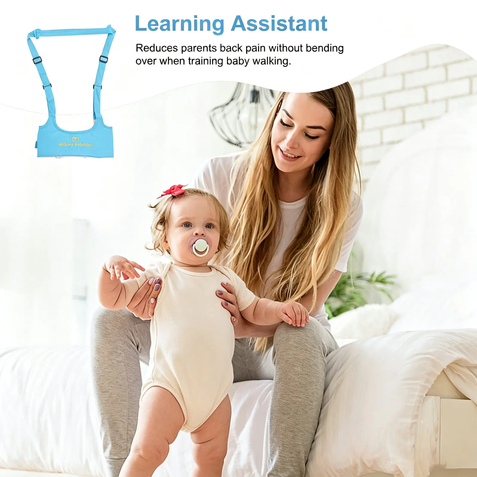 Adjustable Cotton Baby Walking Harness for Safe Reduces Parent Back Strain Handheld Walker Helper Learning Assistant