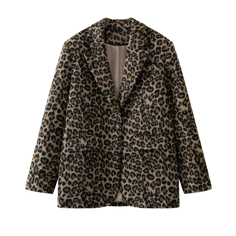 Leopardo impressão feminina blazer terno casual entalhado um botão manga longa jaqueta feminina 2025 moda outono senhora do escritório outwear casaco