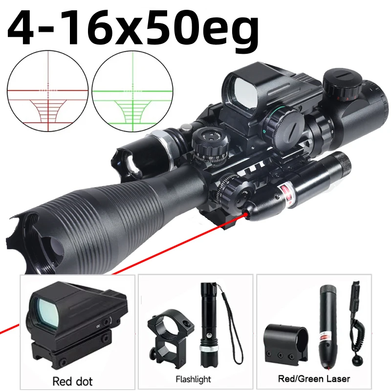 4-16x50EG Tactical Optics Red/green Cross Hair Reticle with HD103 Holographic Reflex Sight and Laser Hunting Combo for 20mm Rail