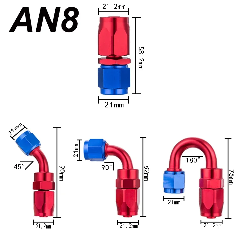 AN8 1.5M Kit Pemasangan Pipa Selang Saluran Bahan Bakar CPE Kepang Baja Tahan Karat Nilon dengan Adaptor Pemasangan Selang Putar 0/45/90/180 Derajat