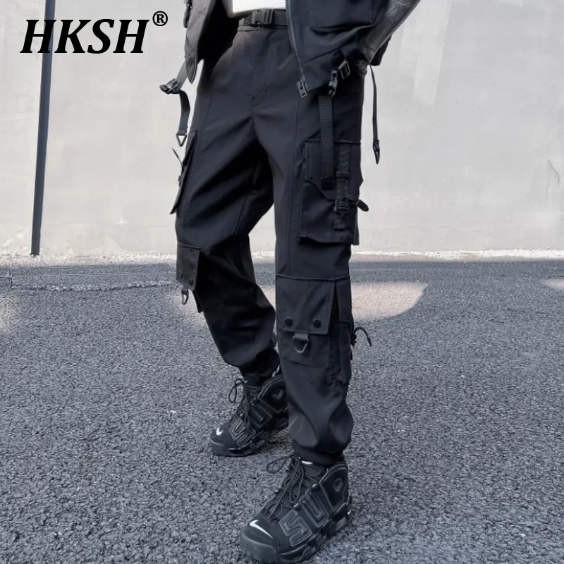 

HKSH Spring Autumn New Cargo Pants Safari Style Tactical Men's Tide Fashion Loose Leggings Chic Pockets Overalls Techwear HK0704