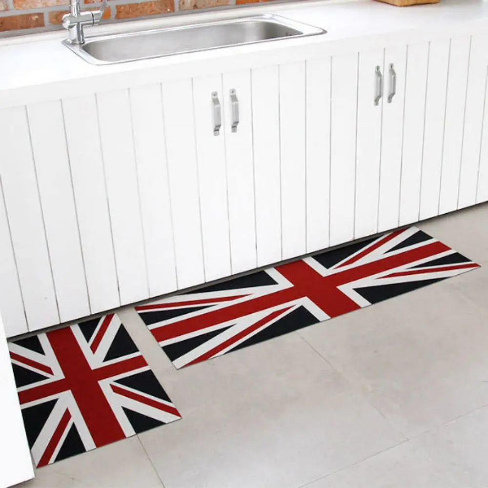 VIKAMA 1/2 Stück Küchenteppich, Vintage-Bodenmatte mit britischer Flagge, Willkommens-Türmatte für den Eingangsbereich, Waschküche, Flurteppich