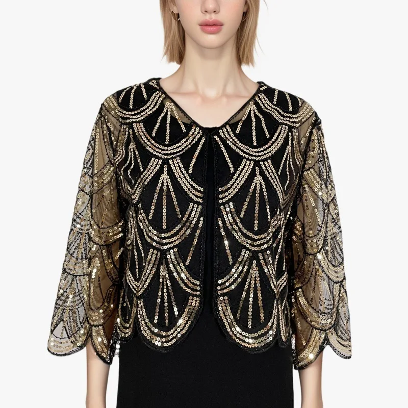 Sequin Shrug Short Sequin Cardigan 3 4 Sleeve Thin Bolero Cape Party Evening Outerwear