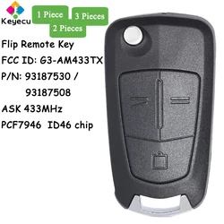 KEYECU Flip Remote Key With 3 Buttons 433MHz ID46 Chip for Vauxhall Opel Signum Vectra C 2002+ Fob 93187530 93187508 G3-AM433TX