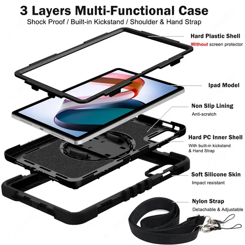 Imagen 2 del producto Funda resistente para Redmi Pad SE11 Xiaomi Pad 6, Funda con soporte giratorio a prueba de golpes, Funda con correa para el hombro