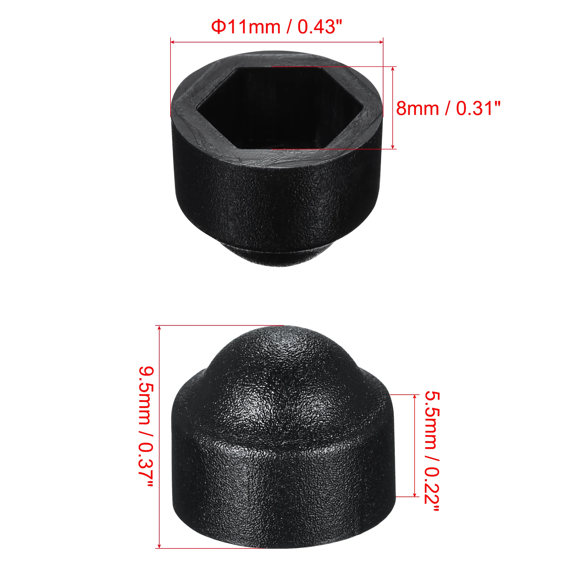 Uxcell 200Pcs Plastic Dome Bolt Nut Protection Cap Cover M5 / 8mm Hex Screw Cover Black for Protecting Bolts