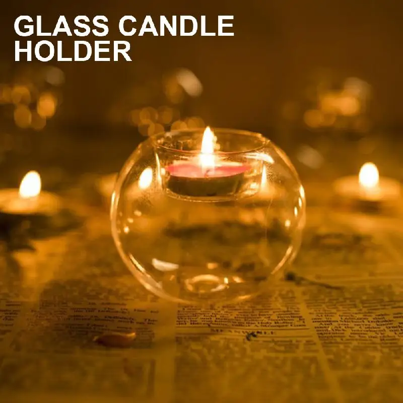 Round Hollow Glass Candle Holder Europe Style Wedding Candlestick Fine Transparent Crystal Glass Candlestick Dining Home Decor