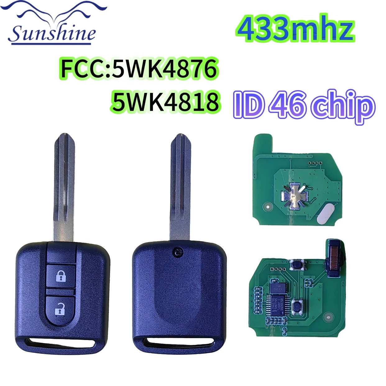 

Sunshine 5WK4 876/818 433 МГц ID46 чип-брелок для Nissan Elgrand X-TRAIL Qashqai Navara Micra Note NV200 2-кнопочный дистанционный ключ