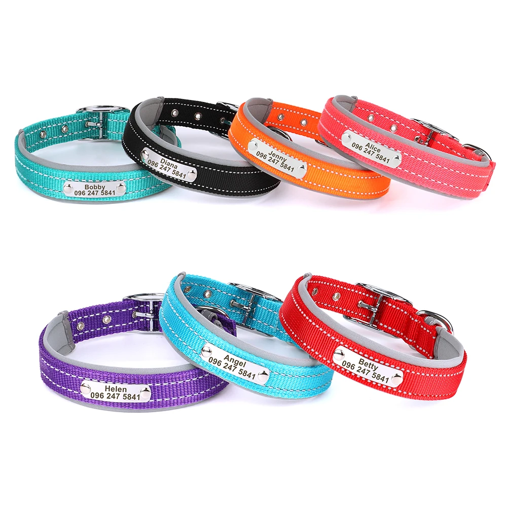Personalized Dog Collar Reflective Dogs ID Collars Free Engrave Name Collars Adjustable for Small Medium Large Dogs Pet Pitbulls