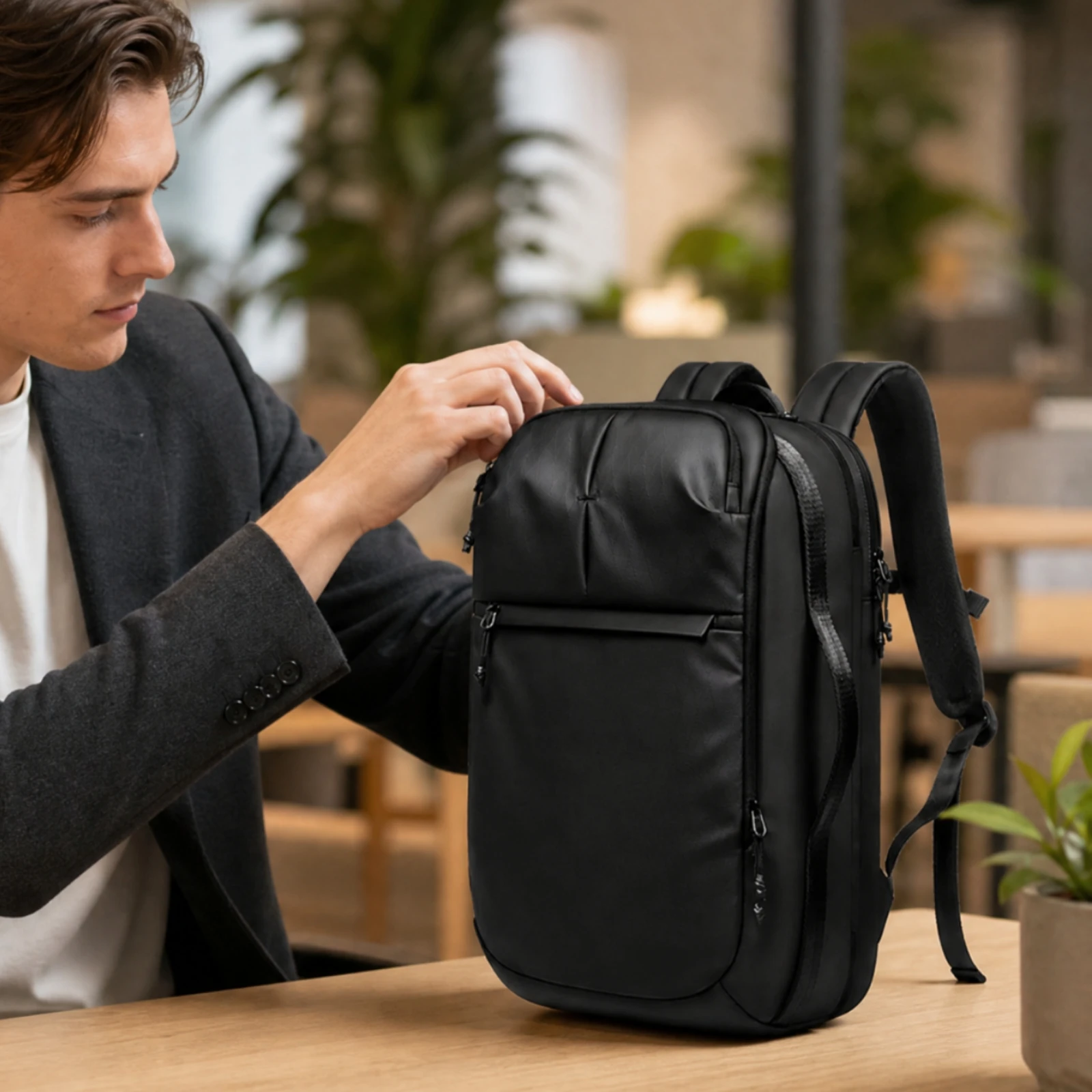 Oxford Material Backpack with Laptop Compartment Padded Water-Repellent Commuter Backpack with Luggage Strap Adjustable view 5