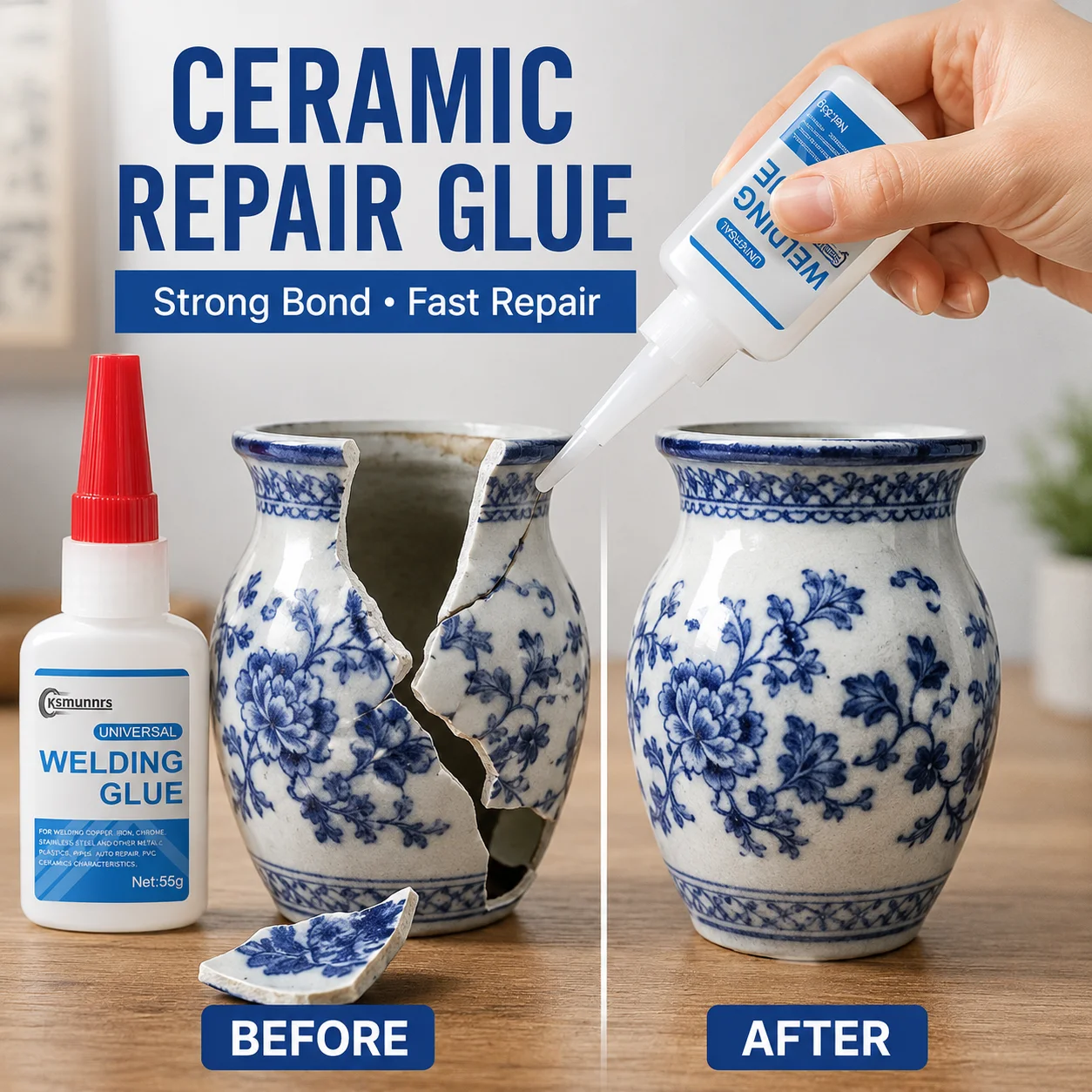 Ceramic Repair Glue, High-Viscosity Instant Adhesive for Bowls, Jars, Vases, Jewelry and Household Ceramic Repairs