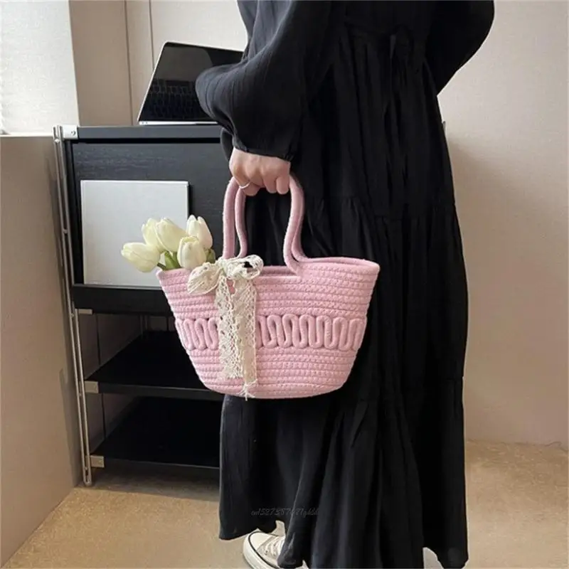 X5XA Women Straw Handbag Large Capacity Beach Bag Fashion Vacation Bag Summer Handmade Weaving Shoulder Bag for Daily Travel